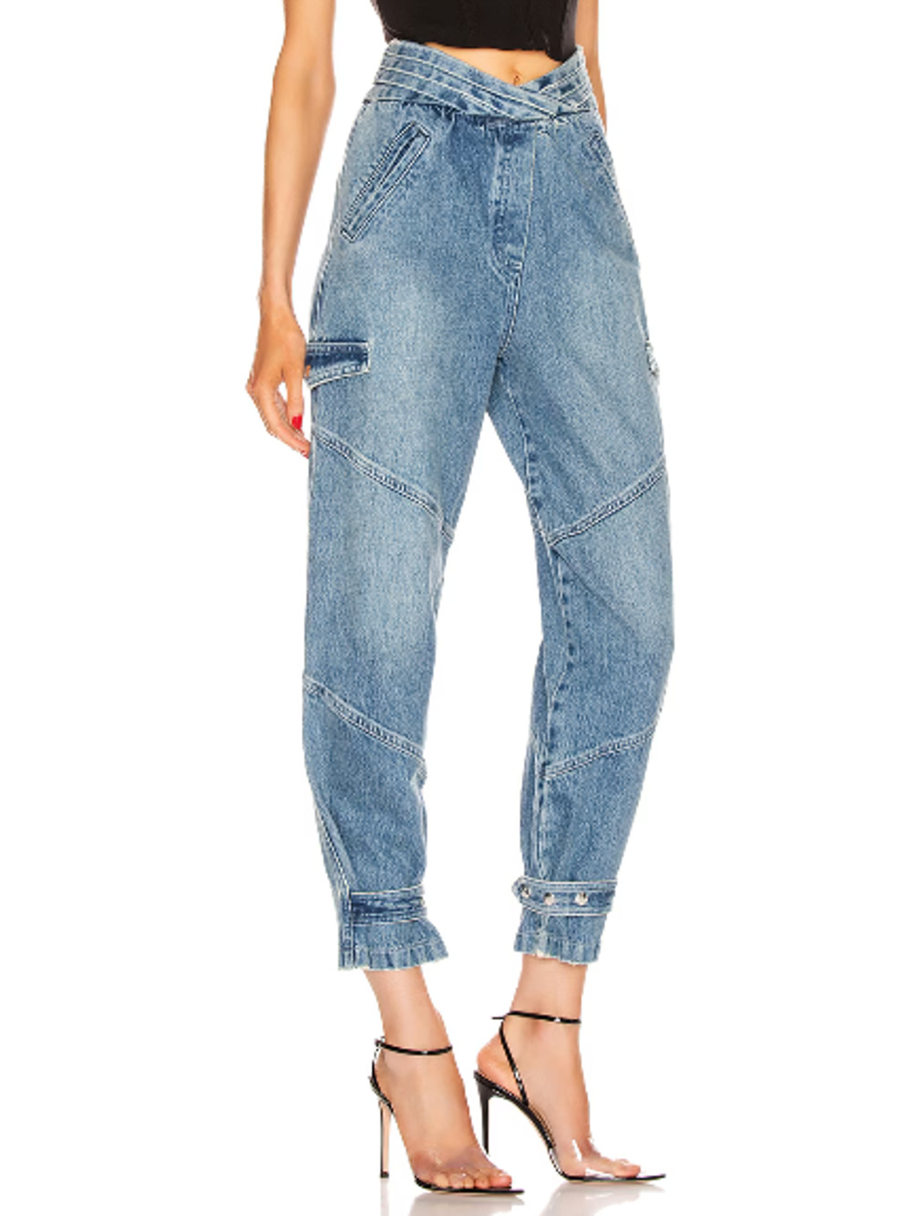 RtA Dallas High-Waisted Tapered Cargo Jeans Sz S Drifter Blue Cotton USA Made